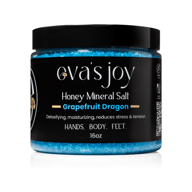 Eva’s Joy Grapefruit Dragon Mineral Bath Salt 16 oz jar – front view