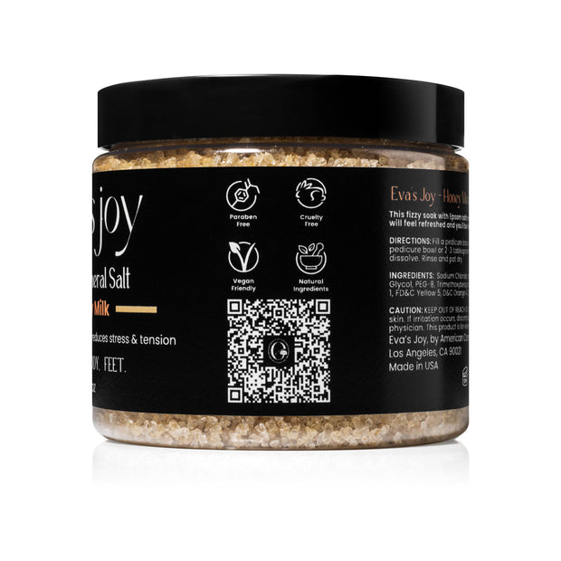 Eva’s Joy Honey Milk Mineral Bath Salt 16 oz jar – side view
