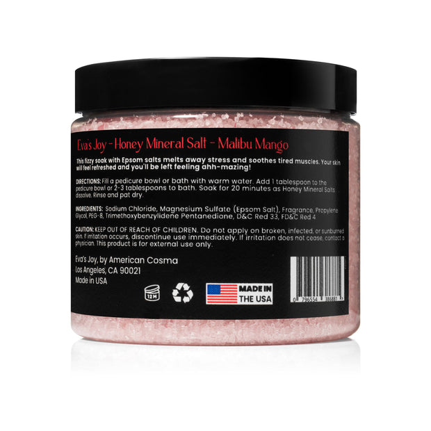 Eva’s Joy Malibu Mango Mineral Bath Salt 16 oz jar – back label view