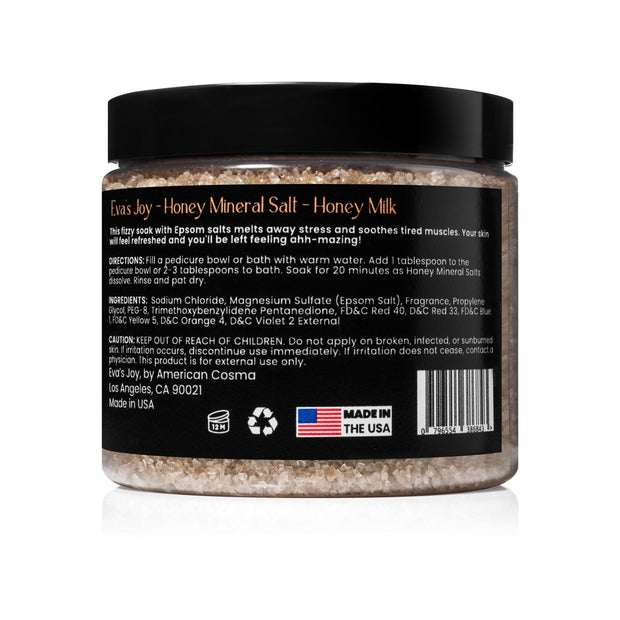 Eva’s Joy Honey Milk Mineral Bath Salt 16 oz jar – back label view